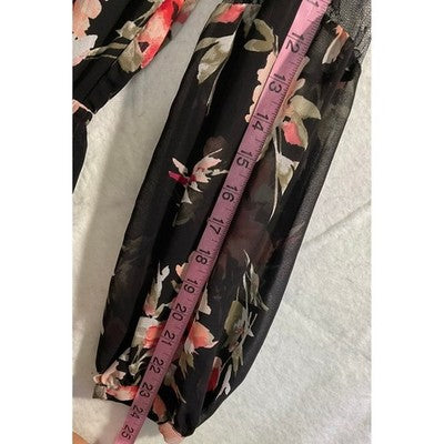 White House Black Market Floral Mini Dress Women 4 Black Lace Trim Chiffon Boho
