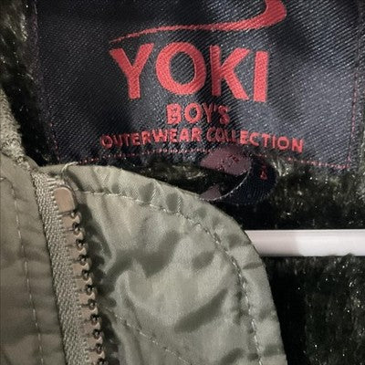 Yoki Jacket Boys 14-16 Green Bomber Faux Fur Lined Zip Pockets Warm Winter