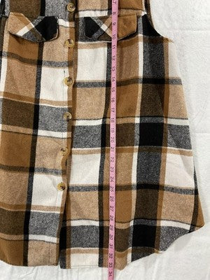 Shein Shirt Womens 1XL Brown Black Plaid Flannel Sleeveless Button Up Tunic Top