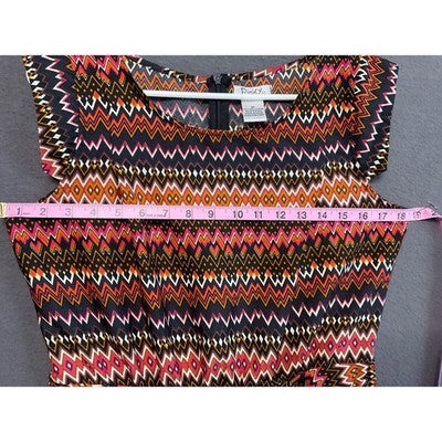Pinky Tribal Chevron Fit Flare Dress M Zip Back Sleeveless Colorful Boho Causal