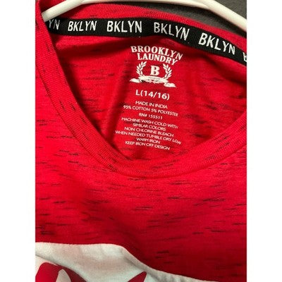 Brooklyn Laundry Boys Size L (14/16) Red White Navy BKLYN Graphic Tee NWT