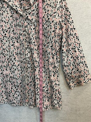 Alex Marie Button Up Shirt Womens 12 White Collared 3/4 Sleeve Animal Print