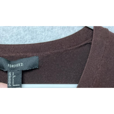 Forever 21 Sweater Womens Large Brown Knit Cardigan V Neck Button Front Pockets