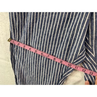 Striped Linen Blend Pants Womens XL Blue White Paperbag Waist Tapered