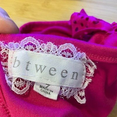 Btween Ruffle Eyelet Romper Girls Size 7 Magenta Pink Sleeveless Summer Play