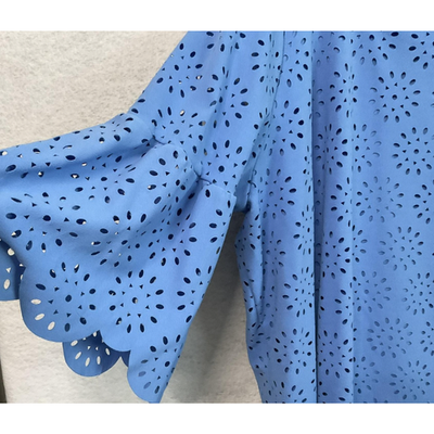 Jessica London Shirt Womens 30/32 Blue Eyelet Bell Sleeve Lined Blouse Top