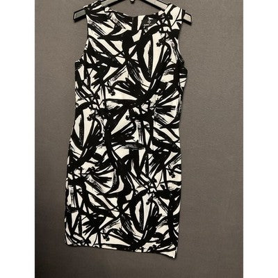 Ronni Nicole Dress 12 Black White Abstract Print Sleeveless Stretch Sheath
