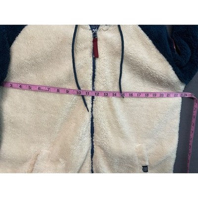 Raw Yarn Industries Sherpa Hoodie Jacket Blue Cream Fleece Zip Up Sz S NWT