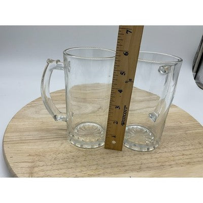 Clear Glass Beer Mugs 2 Pack 6.5" Tall Vintage Retro Heavy Thick Base Handles