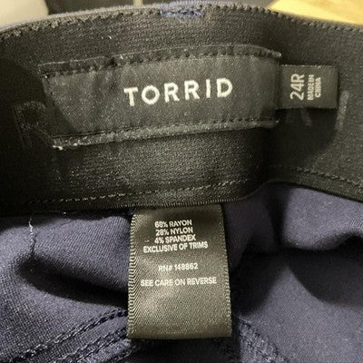 Torrid Pants Womens 24R Blue Ponte Cropped Dress Stretch Zip Pockets Workwear