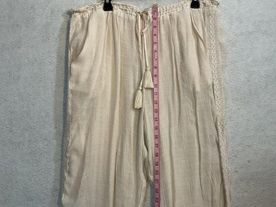 John Paul Richard Pants Womens Large White Boho Lace Trim Tassel Ankle Lined