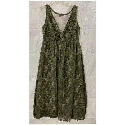 RWJ Dress Womens Large Green Floral Lace Maxi Sleeveless Smocked Fit Flare