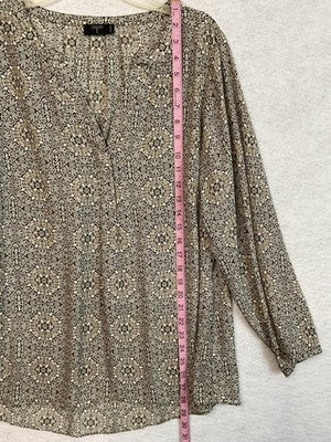 Tahari size 1X Brown Abstract V neck Elegant Soft Relaxed Blouse Office Career