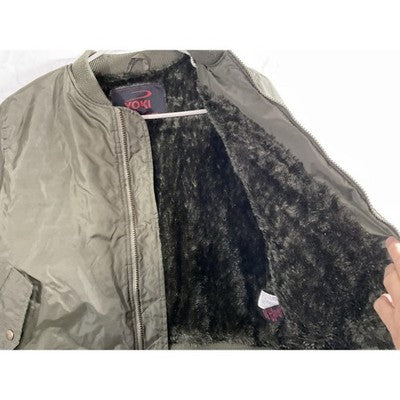 Yoki Jacket Boys 14-16 Green Bomber Faux Fur Lined Zip Pockets Warm Winter