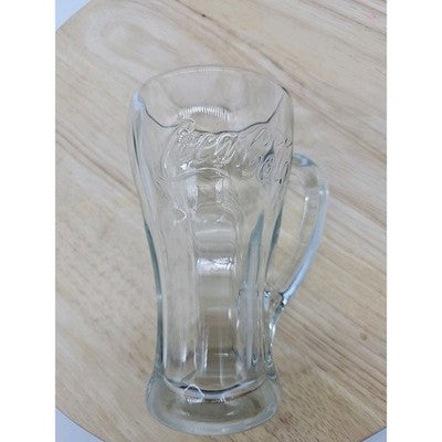 Vintage Clear Glass Coca Cola Mug 5.5" Embossed Thick Handle Tall Drinking