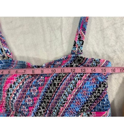 Swim365 Tankini Top Women 16 Multicolor Geometric Smocked Swimsuit