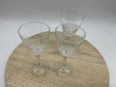 Unmarked Clear Cut Glass Wine Goblets Set Of 3 Stemmed Barware Decor