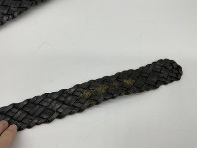 Braided Leather Belt Mens Medium Large Black Solid Brass Buckle Dress Casual