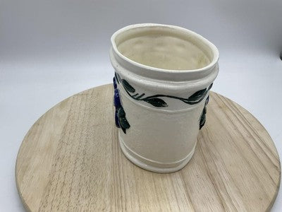GM Hall Pottery Planter Oval Flower Pot Blue White Floral Handpainted Planter