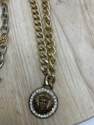 Lot 2 Womens Gold Tone Necklace Bracelet Lion MK Logo Rhinestone Mixed Brands