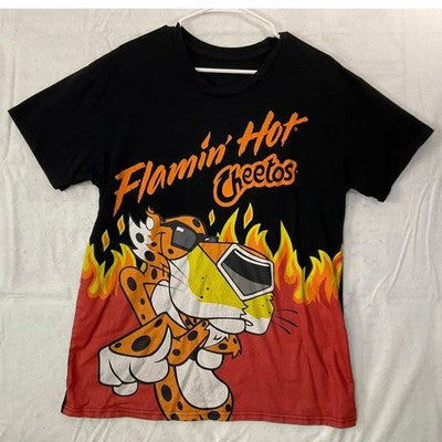Cheetos Flamin Hot Graphic T-Shirt Mens Large Black Chester Cheetah Flame Tee