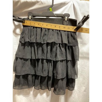 Byer California Black Ruffled Mini Skirt, JR Large, 100% Polyester, Pull-On