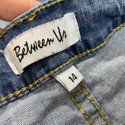 Between Us Jeans Womens 14 Blue Medium Wash High Rise Distressed Skinny Stretch