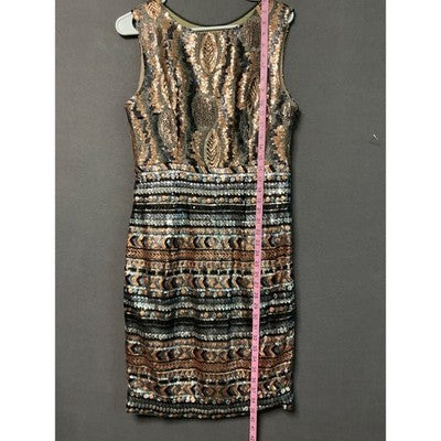 Sequin Midi Dress Side Zip Sleeveless Black Gold Tribal Sm/Med Party NWOT