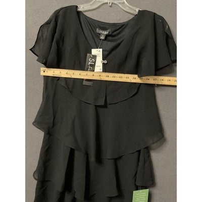 S.L. Fashions Elegant Black Tiered Midi Dress Missy SZ 12 Cocktail Party Dancing