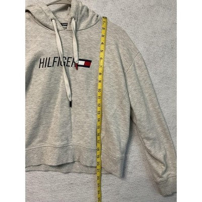 Tommy Hilfiger Sport Hoodie Womens Small Gray Hilfiger Logo Cropped Sweatshirt