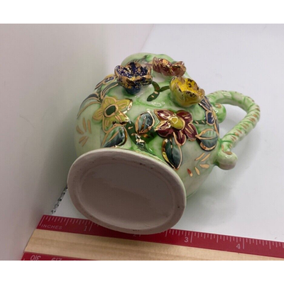 Rare Vintage Hand-Painted Porcelain Pitcher/Vase - 4.5" Tall, Gold Accents