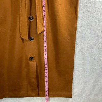 Marc New York Pencil Skirt Womens Med Brown Button Front Tie Waist Midi Office