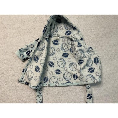 Baby Boys Hooded Bathrobe 0-9M Soft Fleece Sports Balls Print Plush Robe Blue