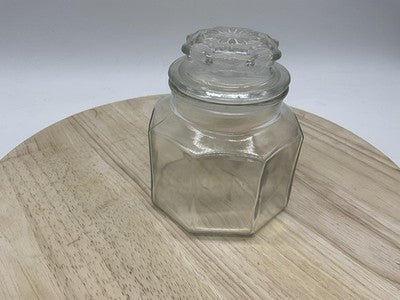Clear Glass Kitchen Canister Jar With Lid Hexagon Faceted Storage Container