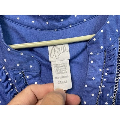 Cira Shirt Womens Extra Large Blue Polka Dot Ruffle Henley Short Sleeve Casual