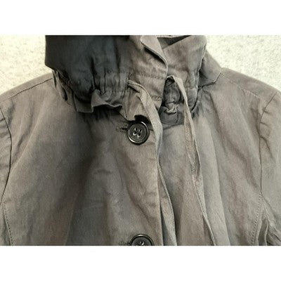 Ann Taylor Loft Trench Coat Womens Medium Gray Twill Ruffle Collar Lined Button