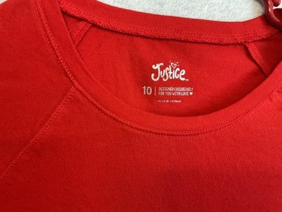 Justice Shirt Girls 10 Red Long Sleeve Crew Neck Solid Basic Stretch Top