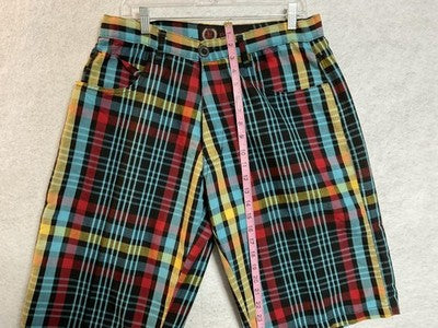 Evolution In Design Shorts Mens 36 Multicolor Plaid Bermuda Flat Front Pockets