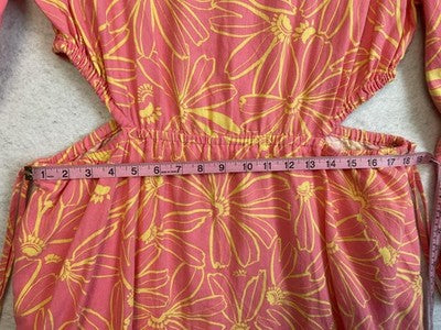 Universal Thread Dress Womens XL Pink Floral Cutout Waist Long Sleeve Linen