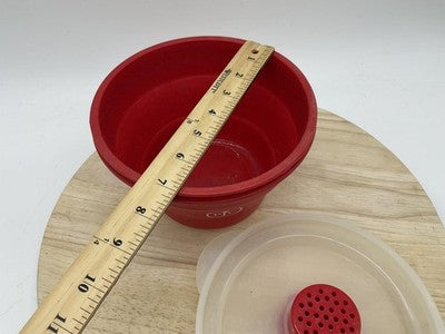 Pampered Chef Red Silicone Microwave Popcorn Popper Collapsible Vented Lid
