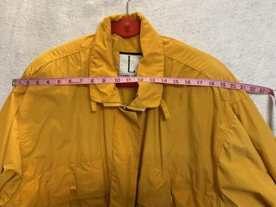 Larry Levine Jacket Womens Medium Yellow Twill Parka Zip Pockets Drawstring