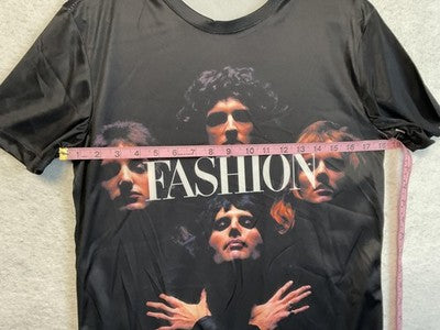 Fashion Portrait Shirt Mens Small Black Graphic Tee Music Style Top Front Back