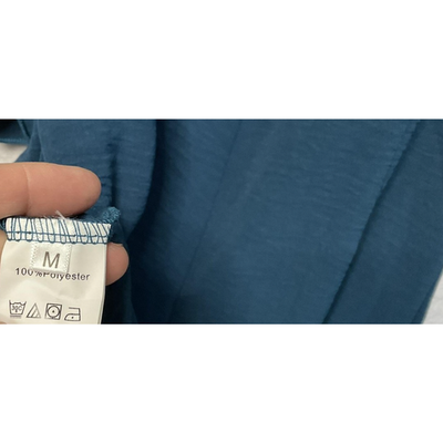 Dress Womens Medium Teal Faux Wrap Tie Ruffle Hem Puff Sleeve Square Neck Mini