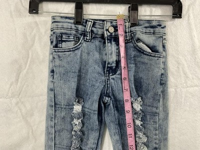 AQ Jeans Jeans Girls 6 Blue Denim Skinny Ruffle Distressed Adjustable Waist