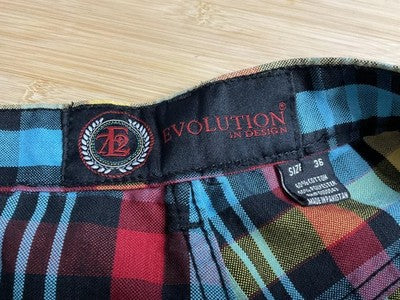 Evolution In Design Shorts Mens 36 Multicolor Plaid Bermuda Flat Front Pockets