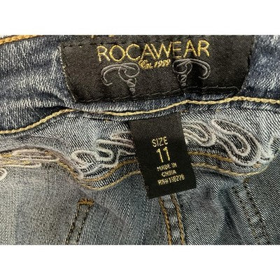 Rocawear Jeans Womens 11 Blue Skinny Mid Rise Embroidered Back Pocket Denim