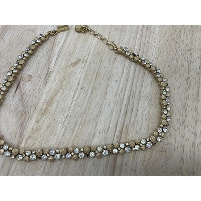 Gold Tone Crystal Rhinestone Tennis Bracelet Statement Necklace Hook Aprox 14"