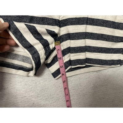 Ann Taylor Shorts Womens 0P Blue White Striped Chino Linen Blend Petite Nautical