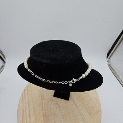 Necklace White Imitation Pearl Teardrop Pendant Rhinestone 20 In Lobster Womens