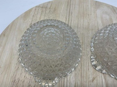 Vintage Clear Pressed Glass Berry Dessert Bowls Set Of 2 Diamond Point Pattern